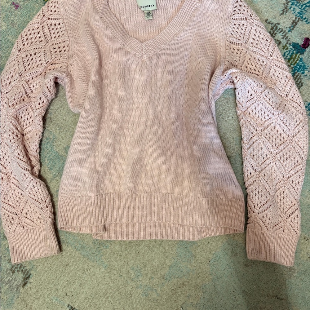 Pink V-Neck Knit Sweater